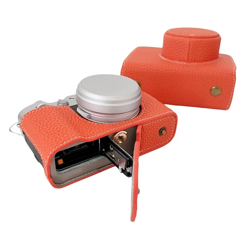 Para Câmera Fujifilm X100VI Capa de Couro PU com Design de Abertura Grande - Laranja