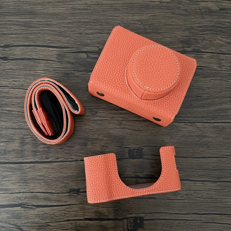 Para Câmera Fujifilm X100VI Capa de Couro PU com Design de Abertura Grande - Laranja