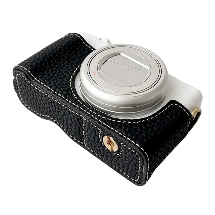 For Sony ZV-1 II / ZV-1M2 / ZV-1F Litchi Texture PU Leather Camera Bag Bottom Case Easy to Replace Battery - Black