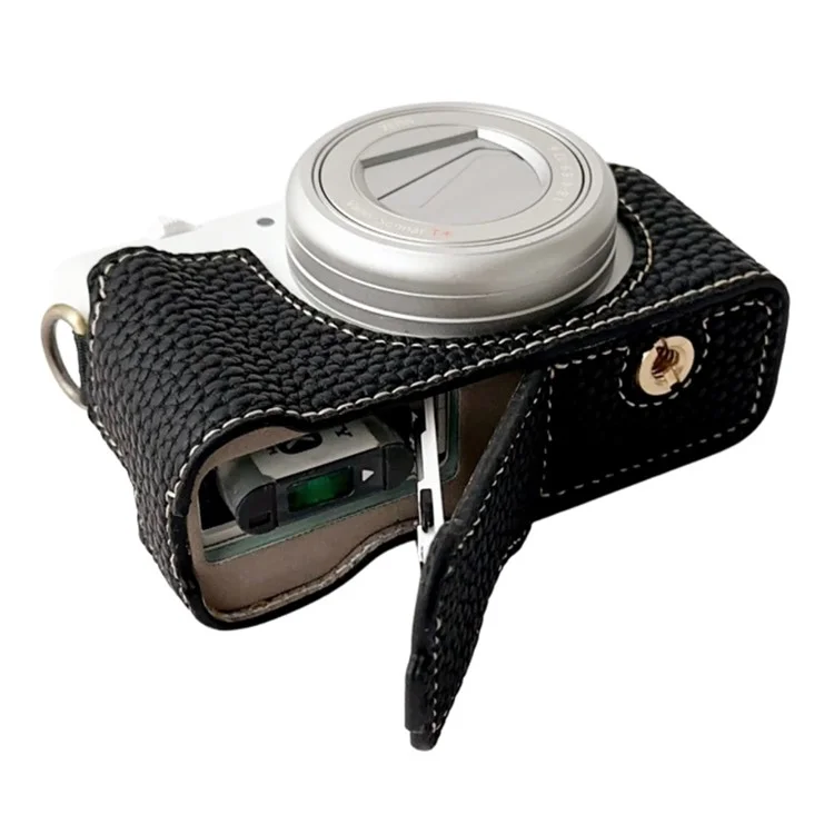 For Sony ZV-1 II / ZV-1M2 / ZV-1F Litchi Texture PU Leather Camera Bag Bottom Case Easy to Replace Battery - Black