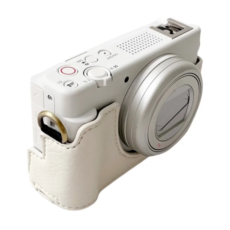 For Sony ZV-1 II / ZV-1M2 / ZV-1F Litchi Texture PU Leather Camera Bag Bottom Case Easy to Replace Battery - White