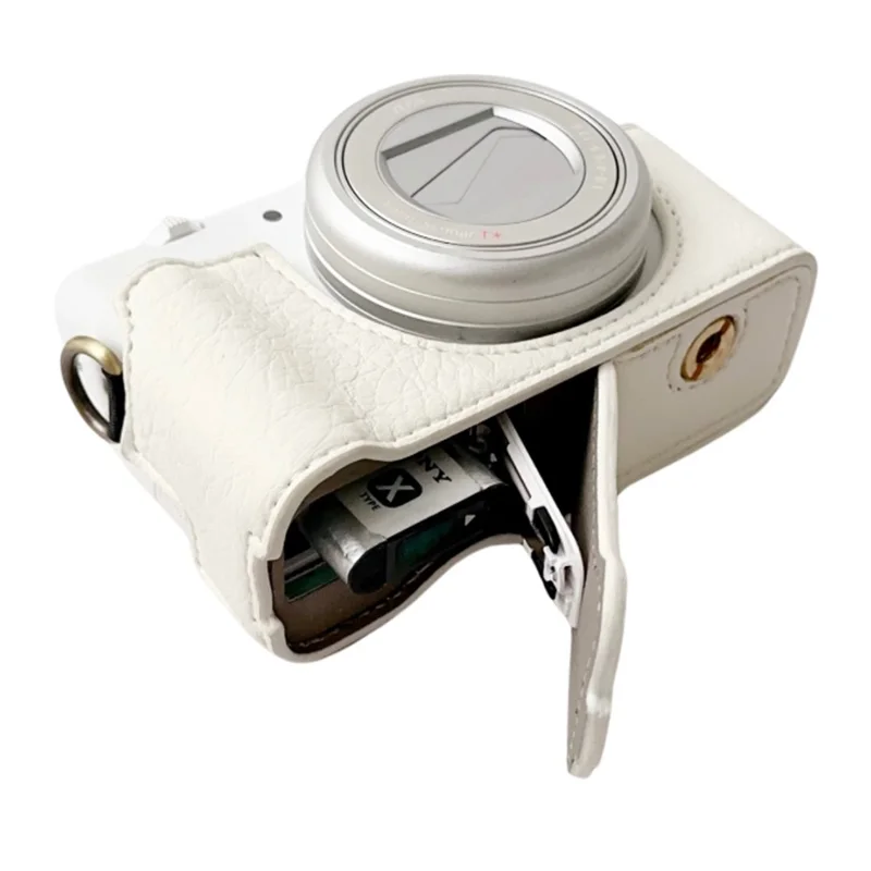 For Sony ZV-1 II / ZV-1M2 / ZV-1F Litchi Texture PU Leather Camera Bag Bottom Case Easy to Replace Battery - White