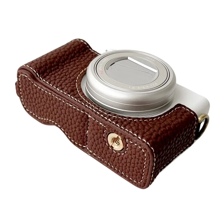 Pour Sony ZV-1 II / ZV-1M2 / ZV-1F Sac Appareil Photo en Cuir PU à Texture de Litchi Boîtier Inférieur Facile à Remplacer la Batterie - Café