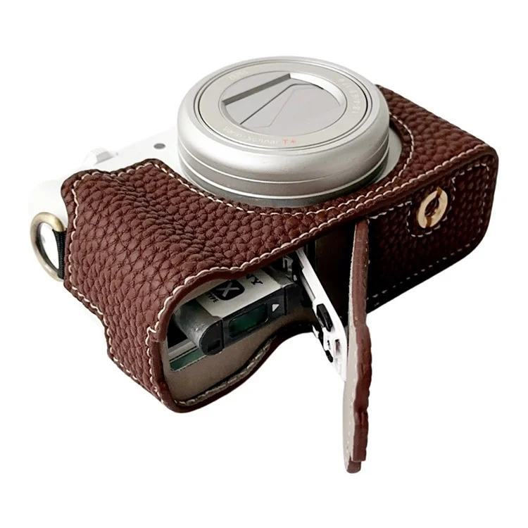Pour Sony ZV-1 II / ZV-1M2 / ZV-1F Sac Appareil Photo en Cuir PU à Texture de Litchi Boîtier Inférieur Facile à Remplacer la Batterie - Café