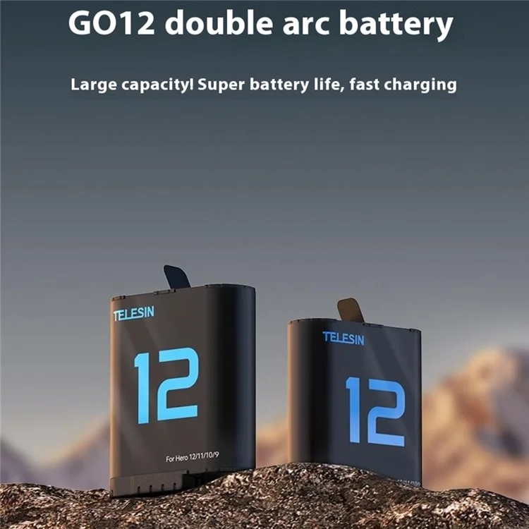 TELESIN S0-ECB-02-TGP Pour GoPro Hero 12 / 11 / 10 / 9 Batterie double arc Décodage complet Batterie 1720mAh
