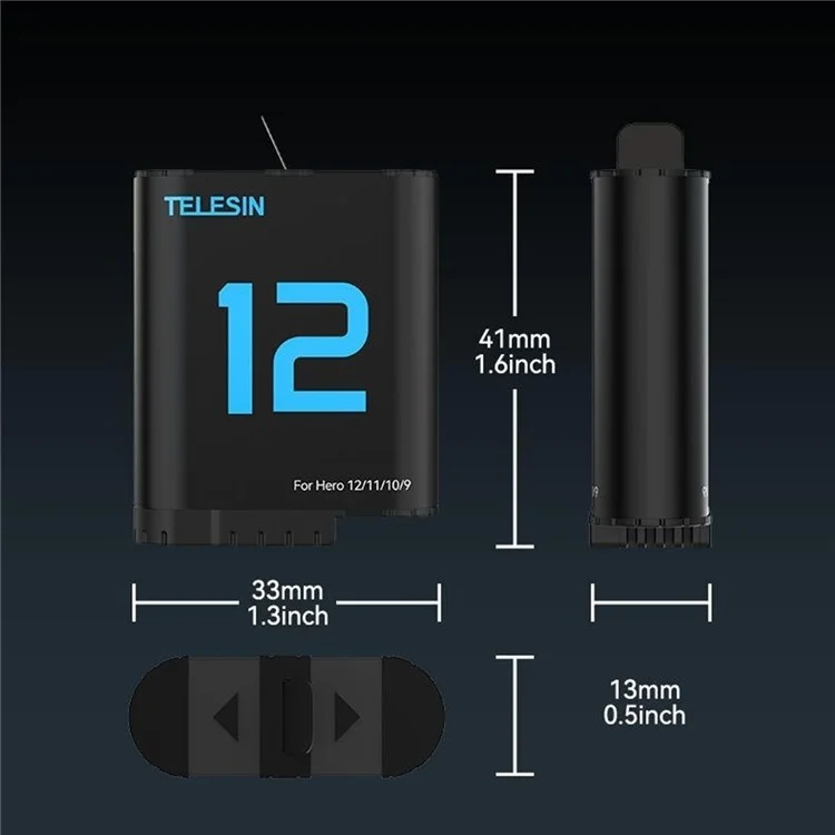 TELESIN S0-ECB-02-TGP Pour GoPro Hero 12 / 11 / 10 / 9 Batterie double arc Décodage complet Batterie 1720mAh