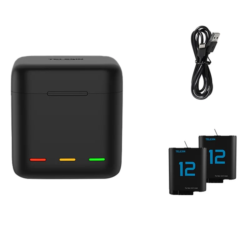 TELESIN S0-BCG-04-TGP For GoPro Hero 12  /  11  /  10  /  9 Portable Charging Case Kit with 2 Batteries