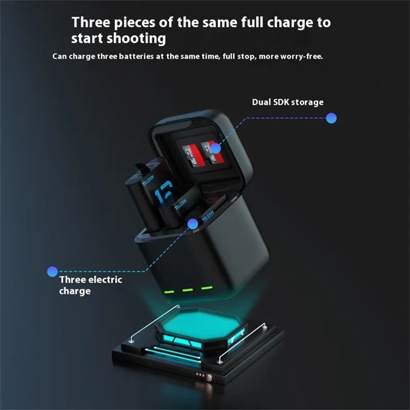 TELESIN S0-BCG-04-TGP For GoPro Hero 12  /  11  /  10  /  9 Portable Charging Case Kit with 2 Batteries