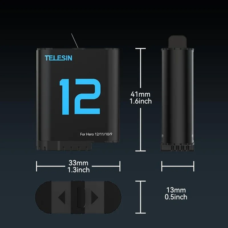 TELESIN S0-BCG-04-TGP For GoPro Hero 12  /  11  /  10  /  9 Portable Charging Case Kit with 2 Batteries