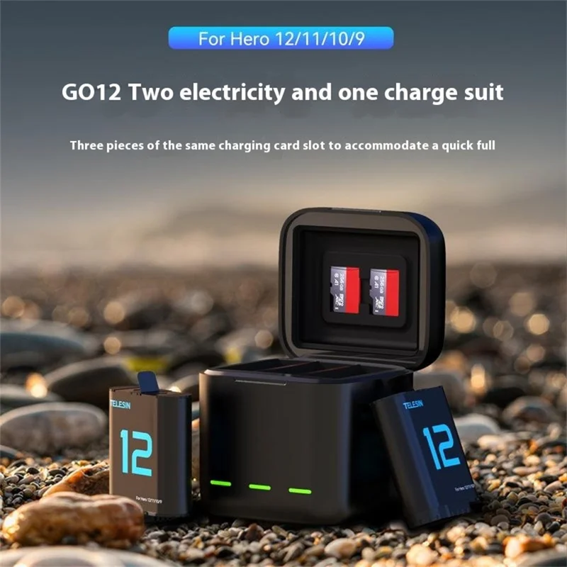 TELESIN S0-BCG-04-TGP For GoPro Hero 12  /  11  /  10  /  9 Portable Charging Case Kit with 2 Batteries