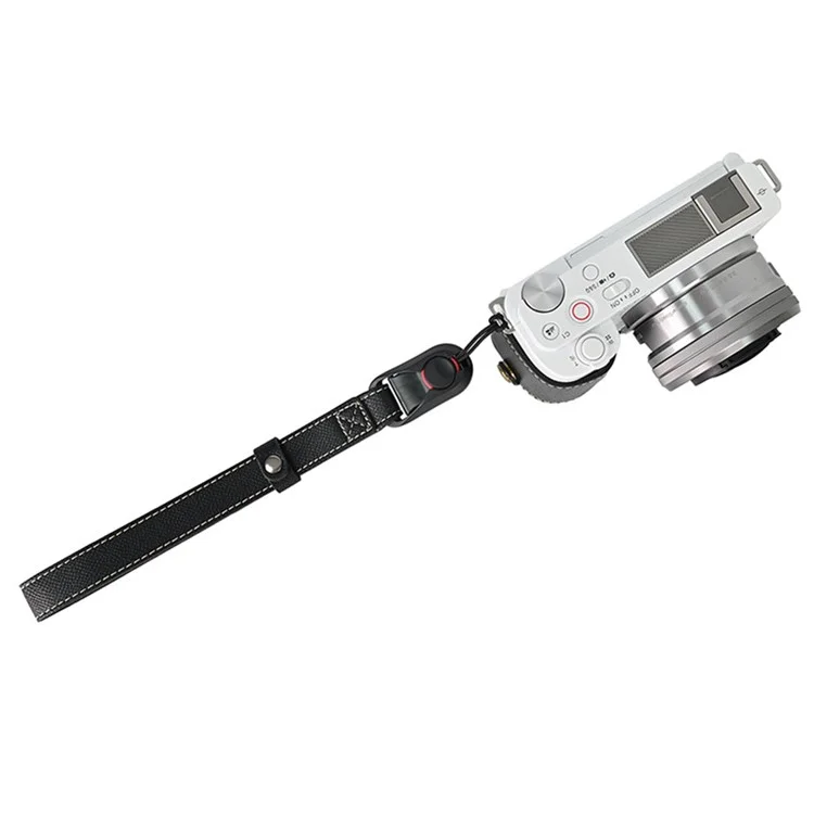 26cm DSLR Camera Carrying Lanyard Palm Texture PU Leather Quick Release Wrist Strap - Black