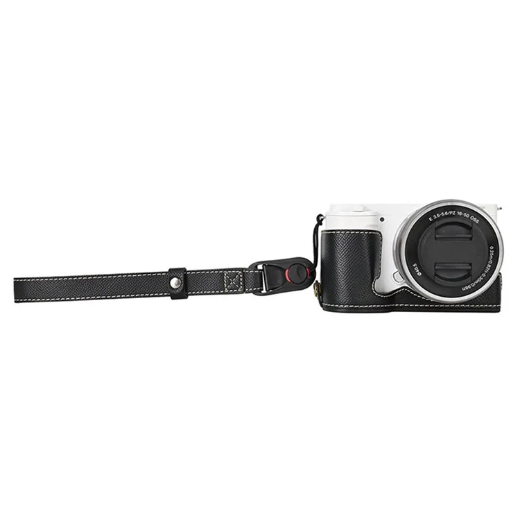 26cm DSLR Camera Carrying Lanyard Palm Texture PU Leather Quick Release Wrist Strap - Black