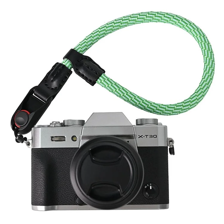 23cm DSLR Camera Carrying Lanyard Braided Nylon PU Leather Quick Release Wrist Strap - Green