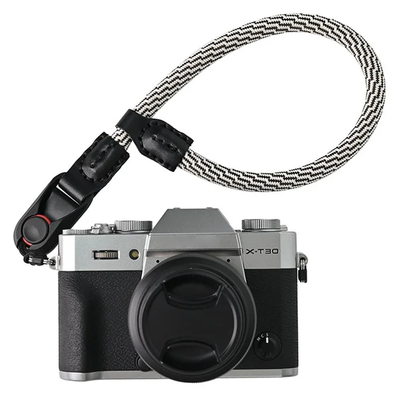 23cm DSLR Camera Carrying Lanyard Braided Nylon PU Leather Quick Release Wrist Strap - Black+White