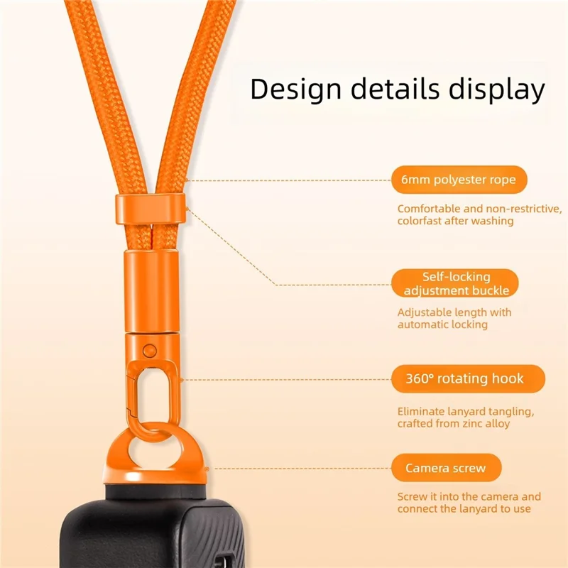 21cm Hand Strap for Insta360 Luna Ultra Camera Adjustable Wrist Lanyard Anti-Lost Self-Locking Buckle Polyester Rope - Orange