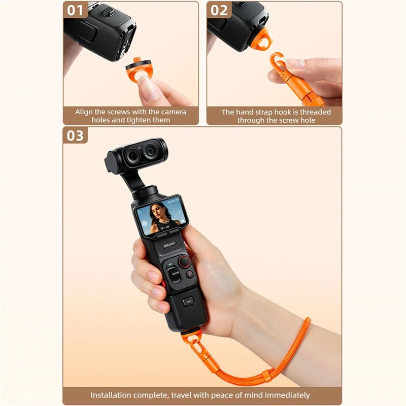 21cm Hand Strap for Insta360 Luna Ultra Camera Adjustable Wrist Lanyard Anti-Lost Self-Locking Buckle Polyester Rope - Orange