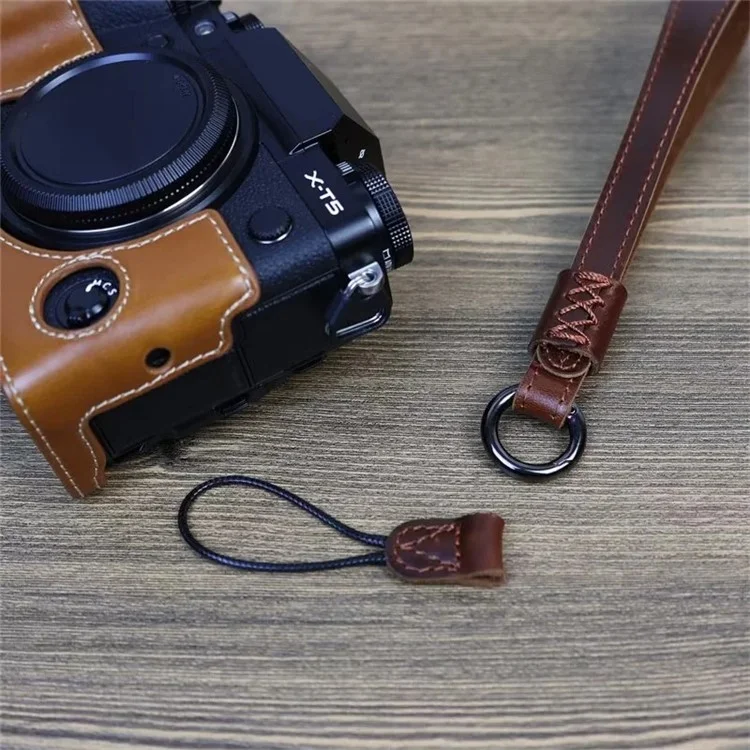 For Fujifilm XT4 / A7r5 / A7M4 / X100v / XH2 Camera Carrying Strap Top Layer Cowhide Leather Quick Release Hand Rope - Coffee