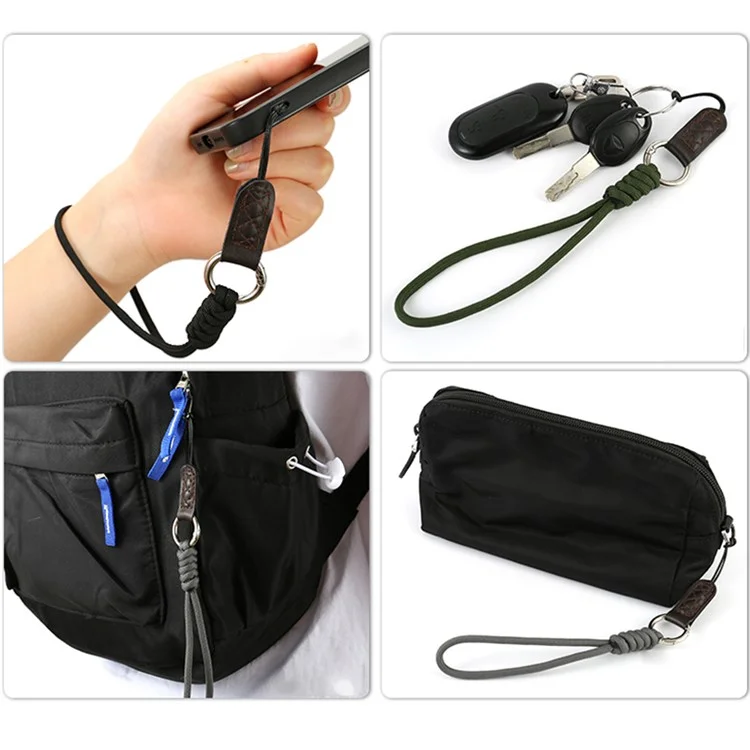 SLR Camera Cotton Braided Hand Strap Camera Cellphone Key Lanyard Anti-lost Wrist Rope - Black