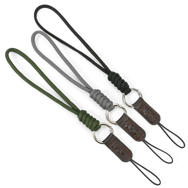 SLR Camera Cotton Braided Hand Strap Camera Cellphone Key Lanyard Anti-lost Wrist Rope - Black