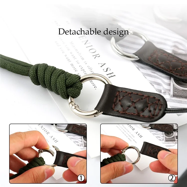 SLR Camera Cotton Braided Hand Strap Camera Cellphone Key Lanyard Anti-lost Wrist Rope - Black