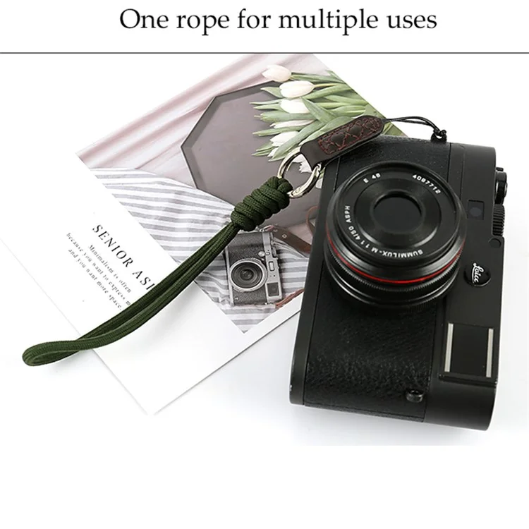 SLR Camera Cotton Braided Hand Strap Camera Cellphone Key Lanyard Anti-lost Wrist Rope - Black