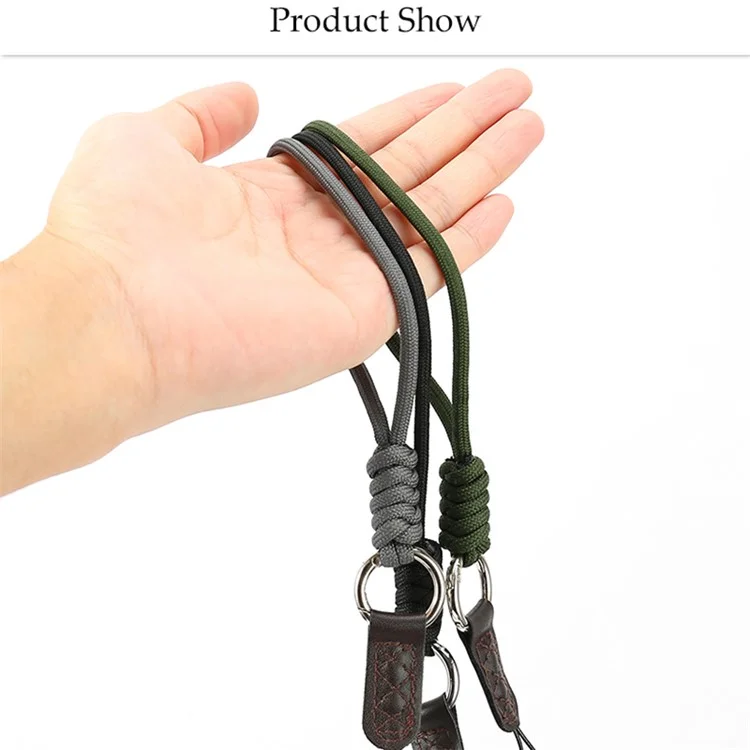 SLR Camera Cotton Braided Hand Strap Camera Cellphone Key Lanyard Anti-lost Wrist Rope - Black