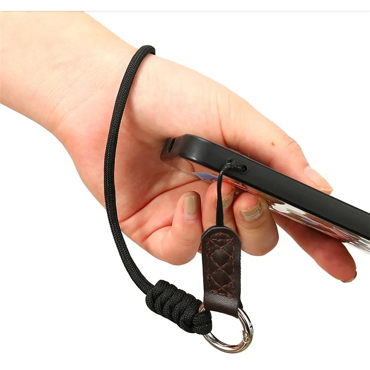 SLR Camera Cotton Braided Hand Strap Camera Cellphone Key Lanyard Anti-lost Wrist Rope - Black