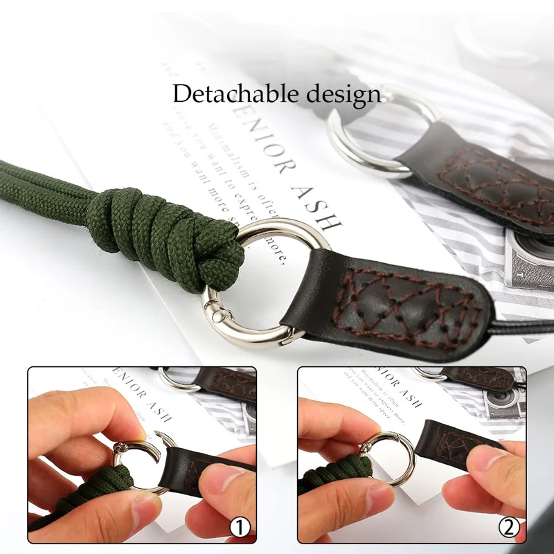 SLR Camera Cotton Braided Hand Strap Camera Cellphone Key Lanyard Anti-lost Wrist Rope - Blackish Green