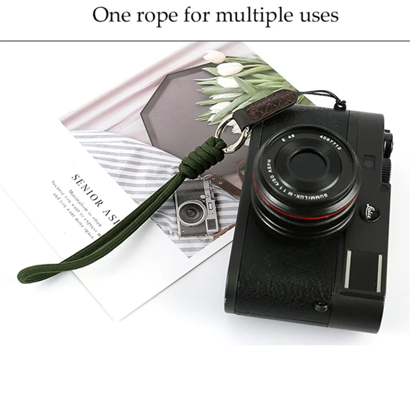 SLR Camera Cotton Braided Hand Strap Camera Cellphone Key Lanyard Anti-lost Wrist Rope - Blackish Green