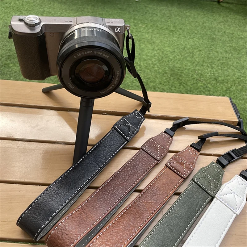 For Fujifilm Canon Nikon Panasonic SLR Camera PU Leather Hand Strap Buffalo Texture Wrist Rope - White