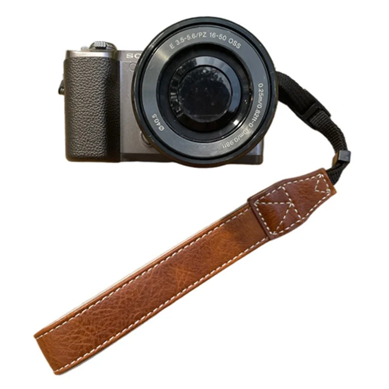 For Fujifilm Canon Nikon Panasonic SLR Camera PU Leather Hand Strap Buffalo Texture Wrist Rope - Brown