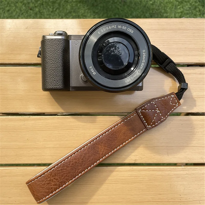 For Fujifilm Canon Nikon Panasonic SLR Camera PU Leather Hand Strap Buffalo Texture Wrist Rope - Brown