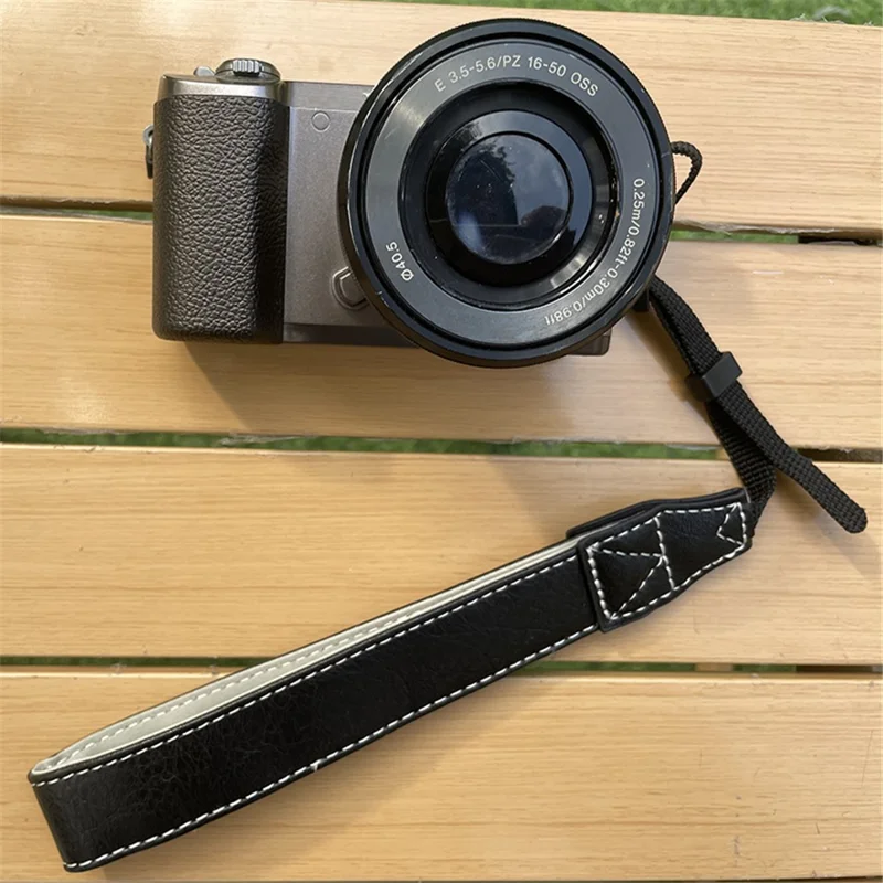 For Fujifilm Canon Nikon Panasonic SLR Camera PU Leather Hand Strap Buffalo Texture Wrist Rope - Black