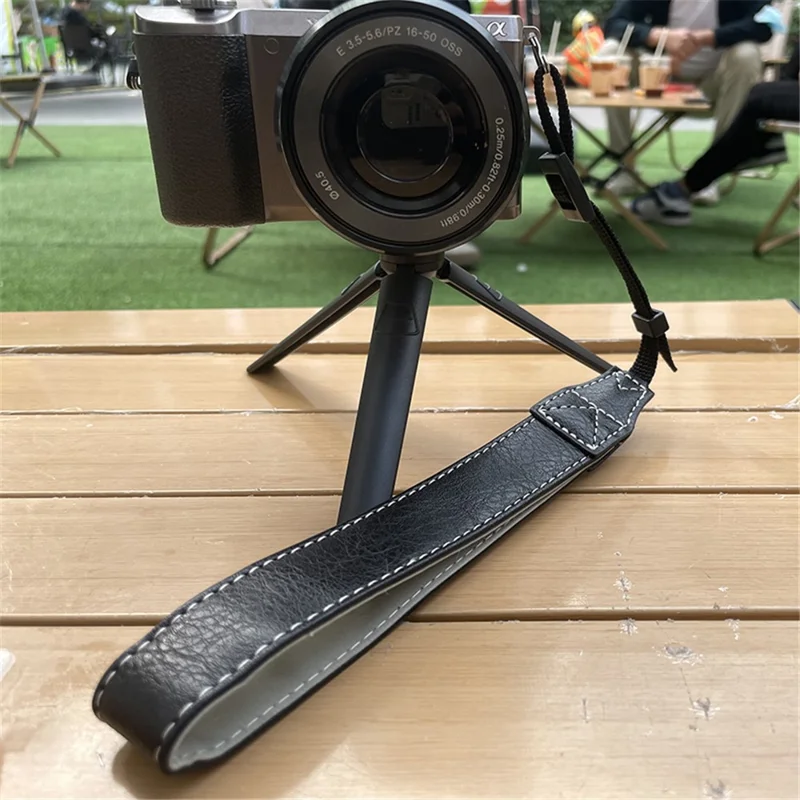 For Fujifilm Canon Nikon Panasonic SLR Camera PU Leather Hand Strap Buffalo Texture Wrist Rope - Black