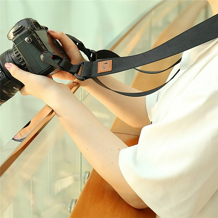 JN-F01 Camera Nylon Carrying Strap Adjustable Quick Release SLR Camera Neck Shoulder Strap - Black