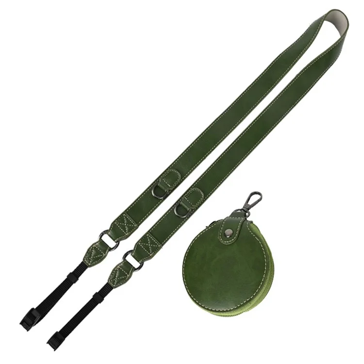 PU Leather Camera Carrying Strap SLR Camera Neck Shoulder Strap + Small Bag - Green