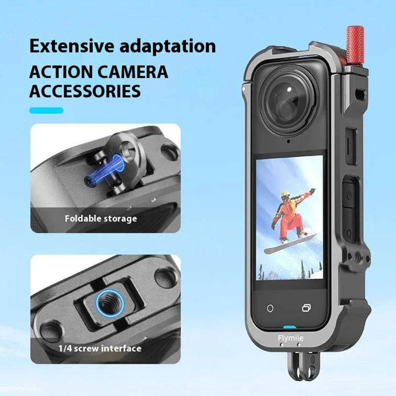 Flymile Для Insta360 X4 Камера Cage Cage Metal Защитная Рама Расширительная Кронштейна с Крышкой Объектива