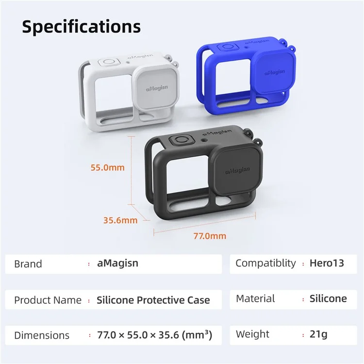 AMAGISN Silicone Protective Case for GoPro Hero 13 Sports Camera Accessory - Black