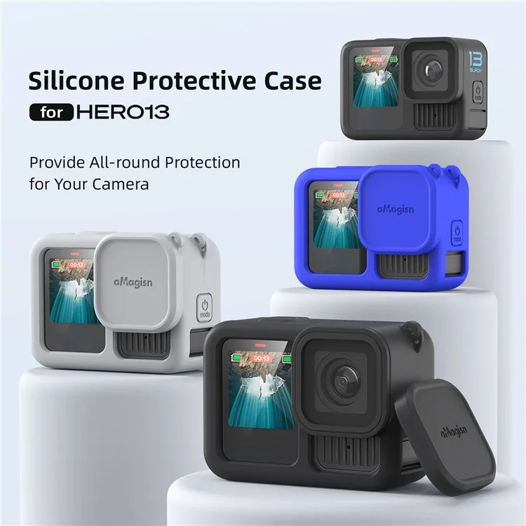 AMAGISN Silicone Protective Case for GoPro Hero 13 Sports Camera Accessory - Black