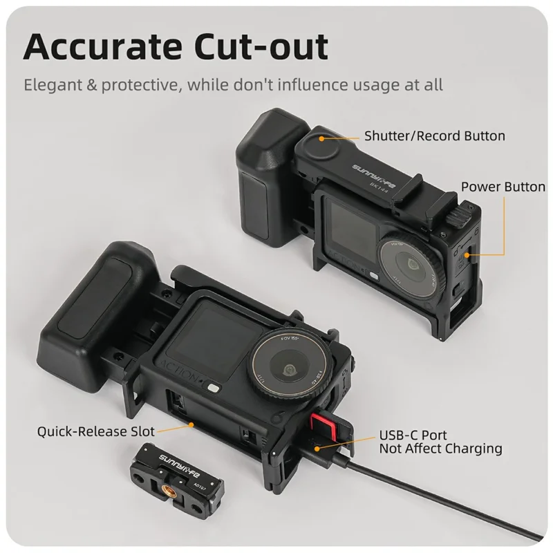 SUNNYLIFE OA6-BK144 For DJI Osmo Action 6 Camera 2 in 1 Detachable Protective Frame Street Shooting Grip Kit - Black