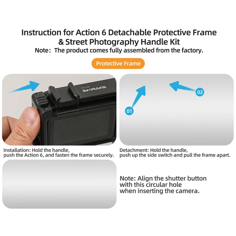 SUNNYLIFE OA6-BK144 For DJI Osmo Action 6 Camera 2 in 1 Detachable Protective Frame Street Shooting Grip Kit - Black