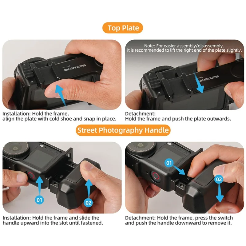 SUNNYLIFE OA6-BK144 For DJI Osmo Action 6 Camera 2 in 1 Detachable Protective Frame Street Shooting Grip Kit - Black