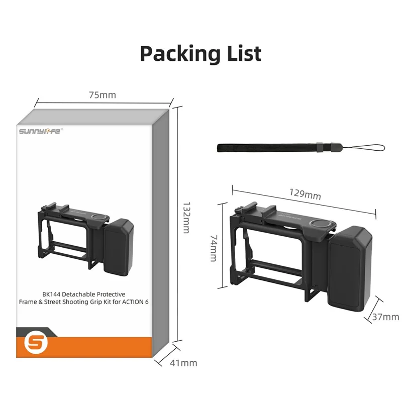 SUNNYLIFE OA6-BK144 For DJI Osmo Action 6 Camera 2 in 1 Detachable Protective Frame Street Shooting Grip Kit - Black
