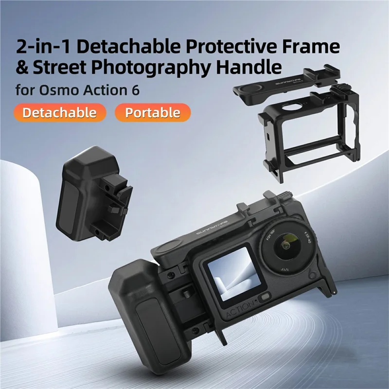 SUNNYLIFE OA6-BK144 For DJI Osmo Action 6 Camera 2 in 1 Detachable Protective Frame Street Shooting Grip Kit - Black
