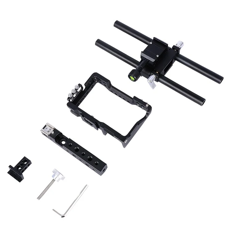 Yelangu C6 Aviation Aluminium Frame Cage Kit Für Sony A6000/A6300/A6400/A6500 Schnellfreisetzungsplatte Basis -schutzabdeckung Mit Kaltem Schuhadapter Für Die Fotografie