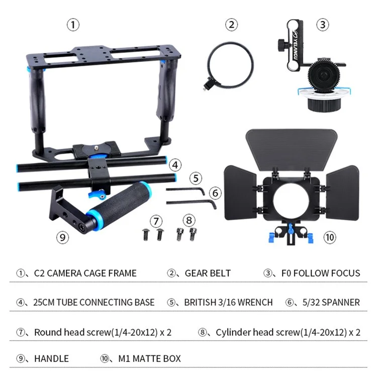 YELANGU C200 Seguimiento de enfoque profesional Rig DSLR Camera Rabbit Cage Kit