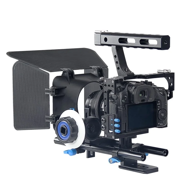 Yelangu C500 Metallrahmen Cage Kit Für GH4/A7S/A7/A7R/A7RII/A7SII Stoßdämpfungsstabilisator Schnellfreisetzungsbasis Handheld -kamera -käfig Mit Kaltem Schuhfotozubehör - Blau