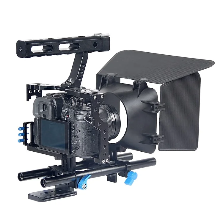 Yelangu C500 Metallrahmen Cage Kit Für GH4/A7S/A7/A7R/A7RII/A7SII Stoßdämpfungsstabilisator Schnellfreisetzungsbasis Handheld -kamera -käfig Mit Kaltem Schuhfotozubehör - Blau
