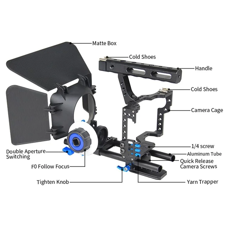 Yelangu C500 Metallrahmen Cage Kit Für GH4/A7S/A7/A7R/A7RII/A7SII Stoßdämpfungsstabilisator Schnellfreisetzungsbasis Handheld -kamera -käfig Mit Kaltem Schuhfotozubehör - Blau