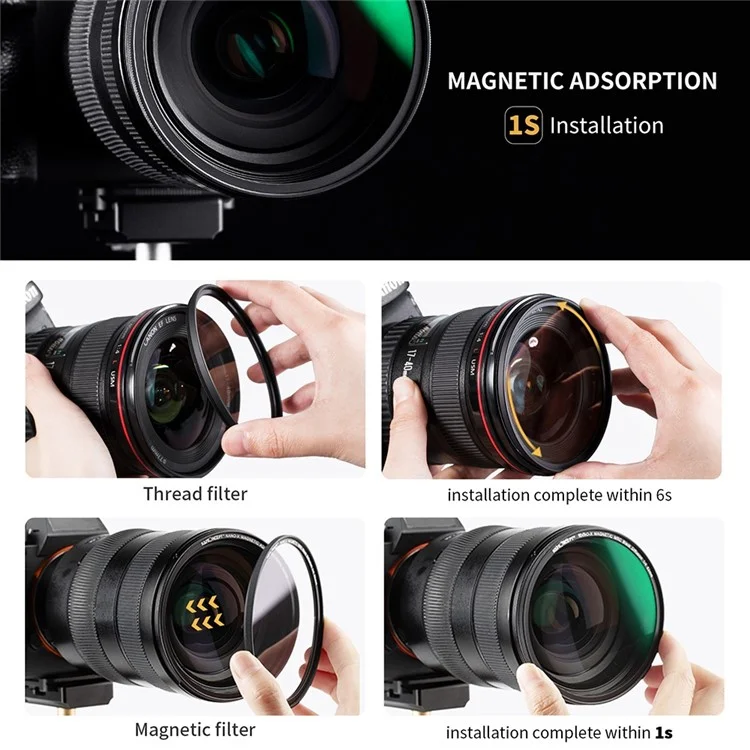 K&F CONCEPT SKU.1824 HD Clear Waterproof 82mm Magnetic Black Soft Diffusion 1 / 4 Filter+Magnetic Adapter Ring+Lens Cap для Камеры Объектив